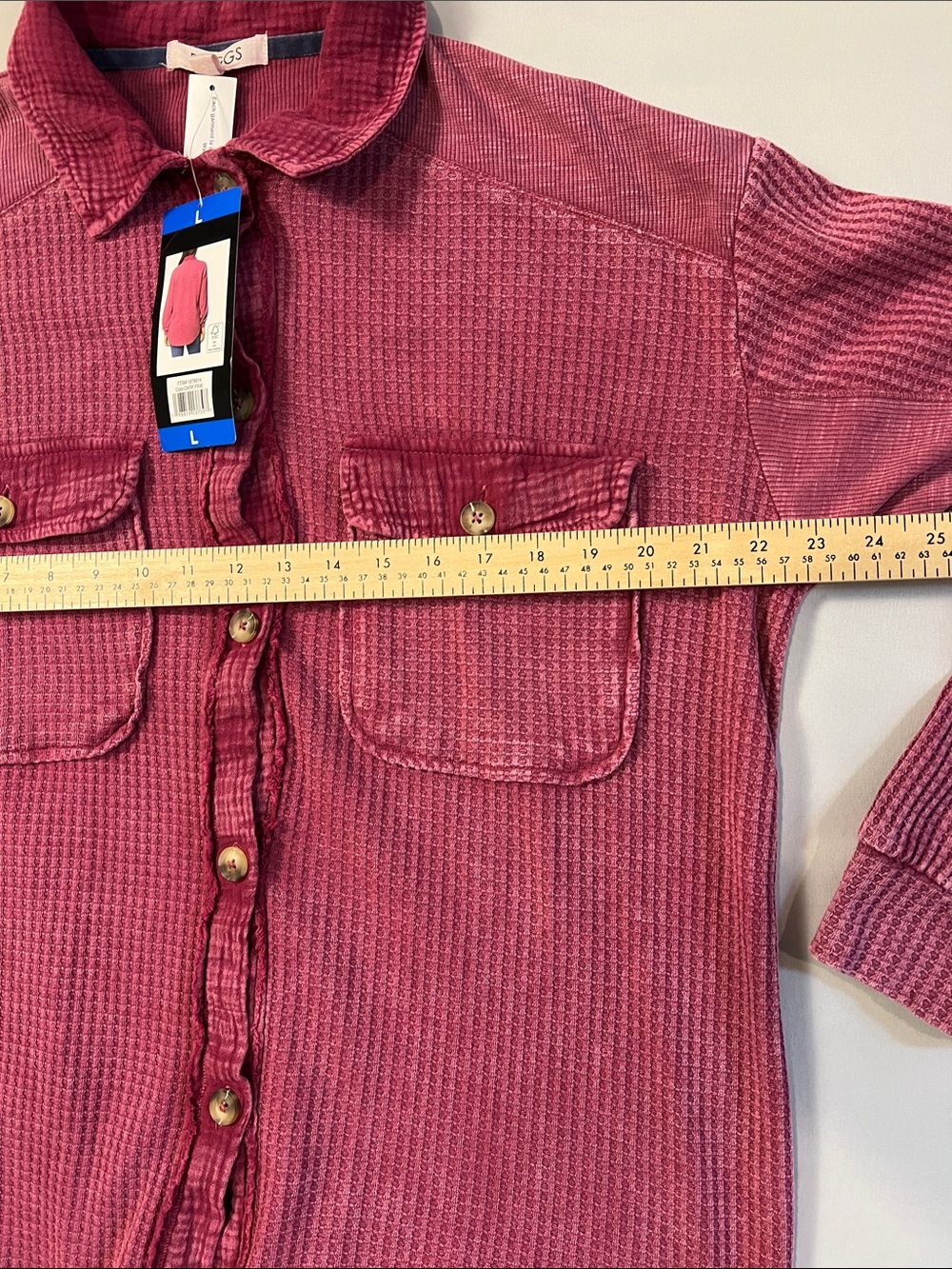 Briggs New York Raspberry Red Waffle Knit Button-Front Shirt Size L - Picture 10 of 11